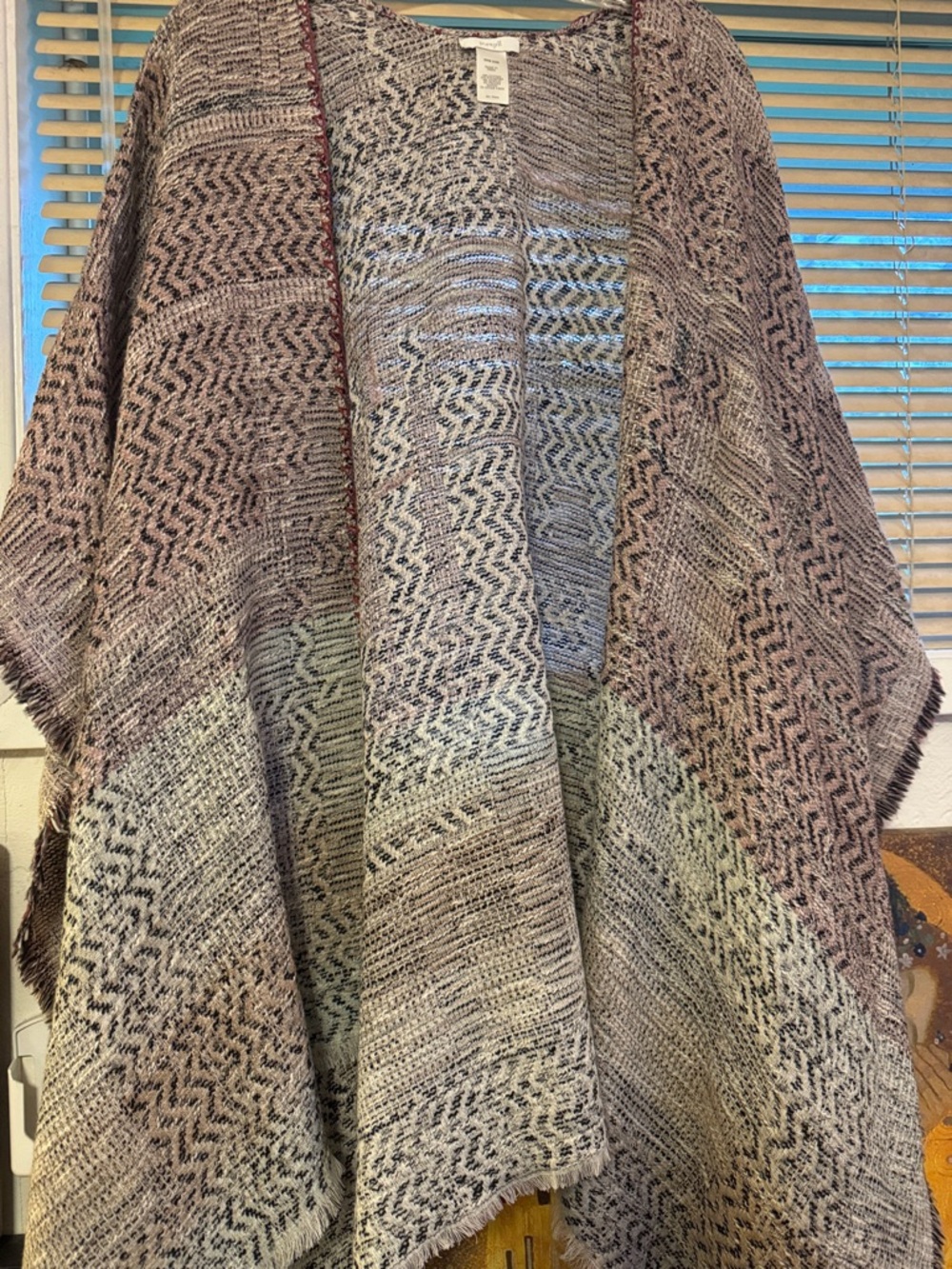 Purejill Cozy Knit Open Front Poncho - Taupe, Cream, Black